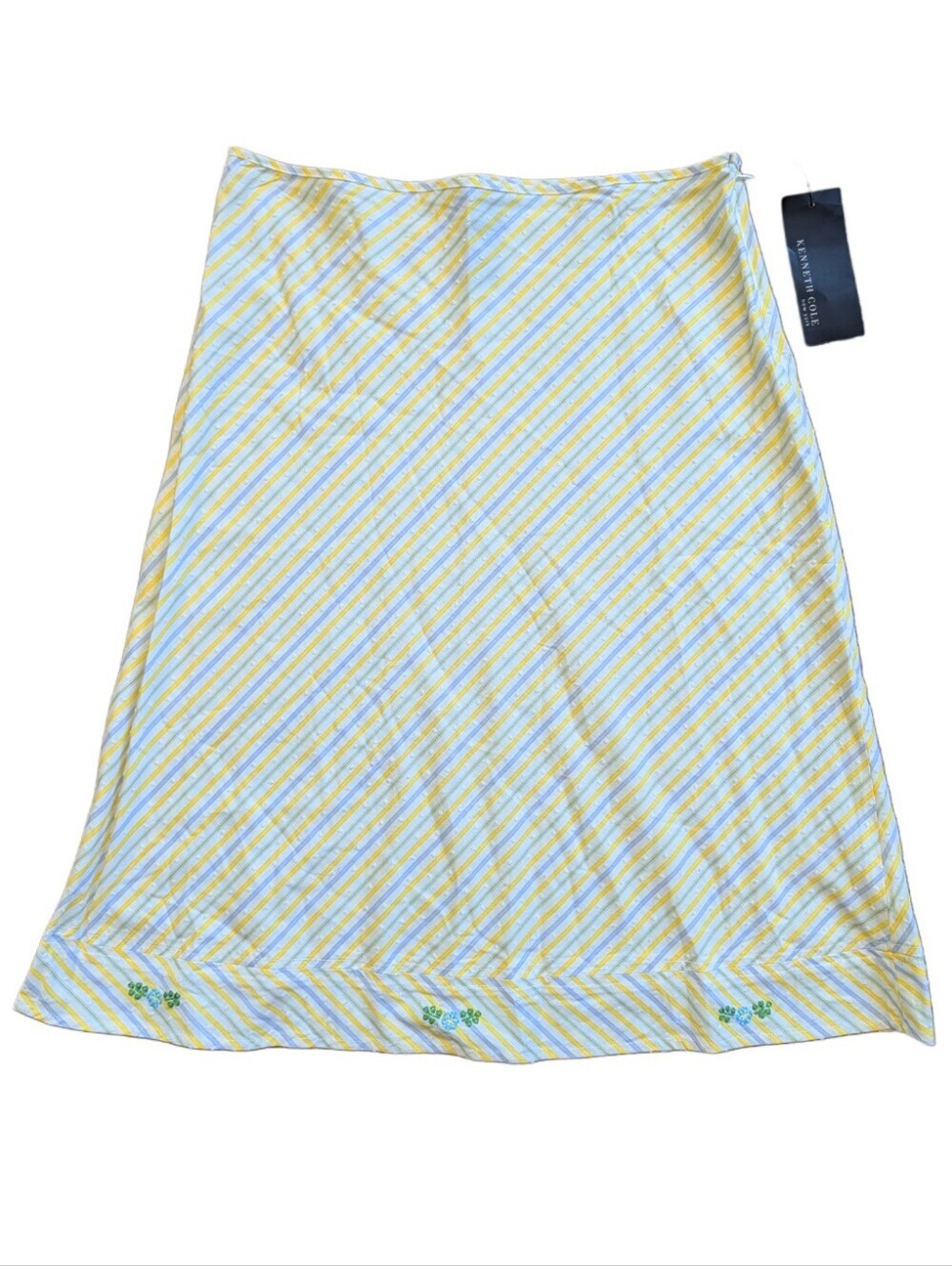 Kenneth Cole Women Yellow Blue Diagonal Striped Textured A-Line Skirt NWT Size 6